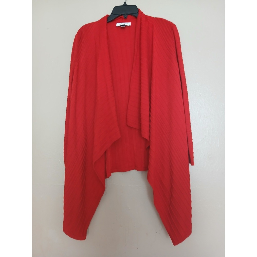 St John Sweater Medium Wool Blend Knit Open Cardigan Drapey Artsy Lagenlook